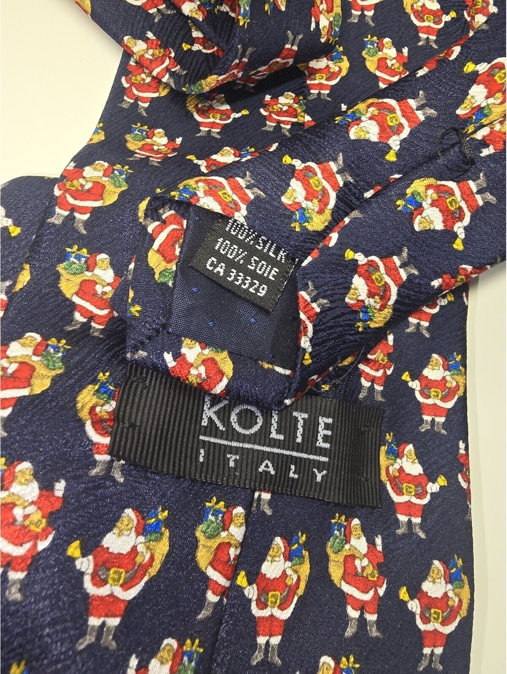 Kolte Men's Necktie 100% Silk Navy Blue Santa Made in Italy
